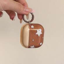 时尚创意泼墨白色星星+圆圈耳机保护套，兼容 Pro 3、新款Pro 2、可爱简约的Apple 4/3，个性化半耳机保护套，女士适用 - 棕色 - 查看 7