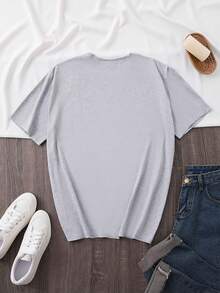 Camiseta de manga corta para mujer con cuello redondo ajustado y estampado de tortuga. - Blanco - Ver 11