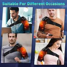 FEETLIST Wireless Heated Shoulder Vibration Massager For Office Workers, With LED Display, 3 Heat & 3 Vibration Levels, Rechargeable Wrap For Shoulder, Ideal Gift For Elderly Home Warmth - Black - View 3