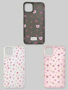 3 piezas Estuche de teléfono con estilo de niña dulce Y2K, con lazo floral, cubierta protectora suave de TPU semi-transparente mate anti-caída, estampado completo de patrón de rosa y corazón, 3 colores y patrones diferentes, compatible con la serie , adecuado como regalo de cumpleaños, uso diario para mujeres/estudiantes - Multicolor - Ver 11