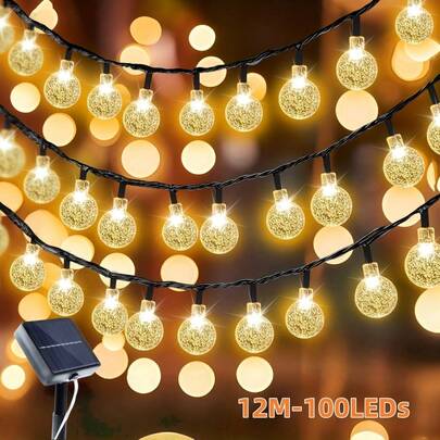 100/50/20 LED Solar Crystal Ball String Lights, 8 Lighting Modes, Suitable For Christmas Tree, Wedding, Birthday Party, Garden, Camping, Balcony & Yard Decoration