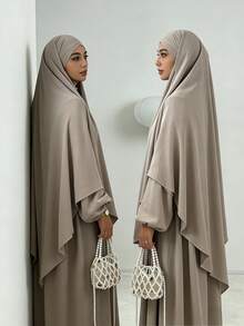 Conjunto de 2 peças: Khimar Hijab + Abaya, vestimenta muçulmana folgada e confortável, adequada para uso diário e orações, para todas as estações. - Multicolorido - Ver 4
