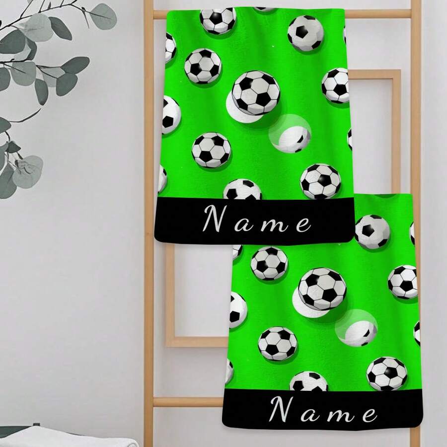2pcs Custom Name, Football Pattern Cartoon Anime Towel, Striped Design, Bathroom Towel, Absorbent Quick-Dry Towel, Nordic Minimalist Style Towel, Suitable For Anniversaries, Travel, Parties, Gifts, Thanksgiving, Christmas, New Year Perfect For Birthday Anniversaries, Valentine's Day, Thanksgiving, Christmas, Halloween, Wedding And New Year Gifts. Ideal Gifts For Her, Him, Family Members, Boyfriends, Girlfriends, Fathers, Mothers, Lovers, Daughters, Sons, Grandfathers, Grandmothers, Friends, Classmates And Pets. This Multifunctional Kitchen Towel Can Be Widely Used In Kitchen, Sofa, Bed, Car, Bedroom, Living Room, Office, Outdoor Camping And Beach. It Also Serves As Wall Decoration, Bedroom Decor, Fall Decor, Fall Decorations For Home, Christmas Party Theme Kitchen Towel And Christmas Decor. - White - View 1