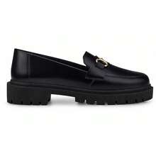 Loris Shoes Oficial Women's Tractor Moccasin Round Toe With ABS Chain Decoration 026-005 - màu đen - Xem 4