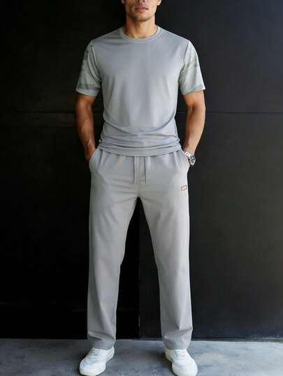 Men's Casual Suit For Spring & Summer, Lightweight For Outings, Home & Travel, Fashionable Breathable Short Sleeve Set