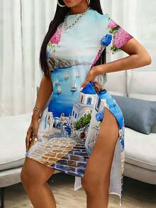 Greek Island Print Dress With Blue Dome Church And Sailboats Scene For Women Plus Size Suitable For Casual And Sporty Wear   Mediterranean Landscape Dress Featuring White Buildings And Ocean View For Women Plus Size Suitable For Casual And Sporty Wear   Santorini Inspired Dress With Floral Accents And Stone Pathway Design For Women Plus Size Suitable For Casual And Sporty Wear   Summer Vacation Dress With Greek Village And Sea Sailing Boats Print For Women Plus Size Suitable For Casual And Sporty Wear   Artistic Travel Print Dress Showcasing Blue Sky And Coastal Town For Women Plus Size Suitable For Casual And Sporty Wear - Nhiều màu - Xem 2