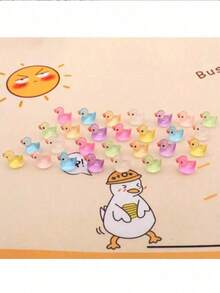 30/20/10/1 [ Random Mixed Little Ducks + 1pc Random Color Suitcase]Colorful And Fun Luminous Cute Cartoon Duck Animal Ornament, Used For DIY Crafts, Mobile Phone Cases, Keychains,Resin DIY Accessories, Luminous Without,Mini - A - View 7