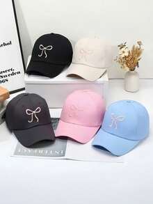 1 pieza Gorra de béisbol ajustable con bordado de lazo rosa - Estilo dulce y lindo, gorra plegable de poliéster para todas las estaciones, cierre a presión, regalo perfecto para mujeres, gorra de béisbol bordada - gorra de béisbol - Ver 5