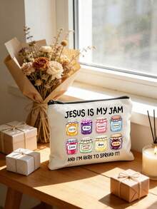 Cartoon Bottle Jesus Faith Pattern Zipper Makeup, Fashionable And Cute Holiday Travel Bag, Reusable Polyester Makeup Bag, Lipstick, Phone Accessories | Lightweight Zipper - Multicolor - View 9