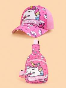 Set de 2 piezas: Gorra de béisbol de unicornio y bolso de pecho para niños de 3 a 5 años, dulce y lindo protector solar, ligero y cómodo, correa ajustable para la cintura, adecuado para uso diario, viajes y vacaciones, gran regalo para niños - Multicolor - Ver 10