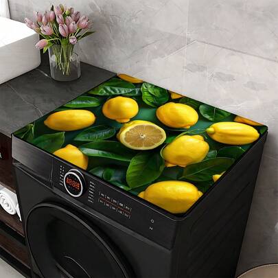 1 pieza Cubierta antipolvo para lavadora con estampado de limón, fondo de goma suave, accesorio para cuarto de lavado, almohadilla protectora para parte superior de lavadora, de rápida absorción y secado, cubierta antipolvo para refrigerador, alfombrilla absorbente para cafetera, estera de drenaje de diatomita, cubierta antipolvo moderna para lavadora y secadora para la decoración del hogar, la cocina y el comedor
