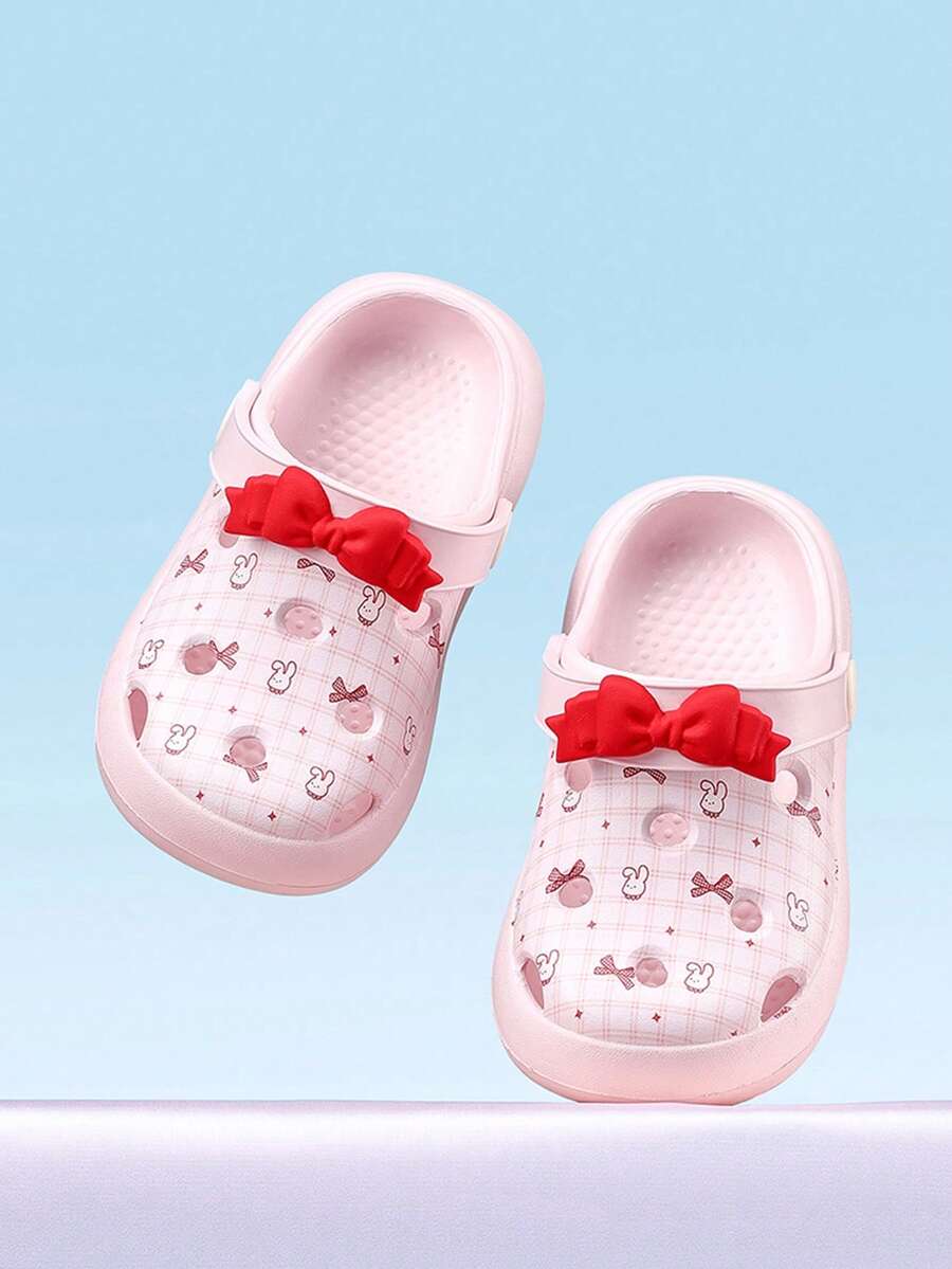 Zuecos infantiles con lazo de conejo de dibujos animados, zapatos de verano para niñas, suela blanda resistente al desgaste, sandalias de playa para bebé - Rosa - Ver 1