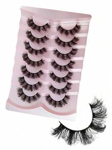 Hinarin 7 Pairs Russian Curl False Eyelashes Russian DD Curly Extension Volume Lifting Look Wispy Soft Faux Mink Fake Eyelash Strips For Festivals Parties Makeup - Black - View 8