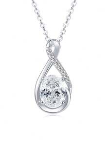 XUJIA 1件装无限符号莫桑石项链，925纯银吊坠项链，椭圆形切割，2克拉（7x9毫米）莫桑石首饰，女士订婚、结婚周年纪念礼物，新娘首饰 - PMO-284 - 查看 12