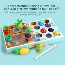 1 Set Children's Interesting Wooden 2-In-1 Toy, Fishing And Carrot Pulling Interactive Game, Educational Toy To Develop Hands-On Ability, Holiday Gift For Kids - Multicolor - View 3