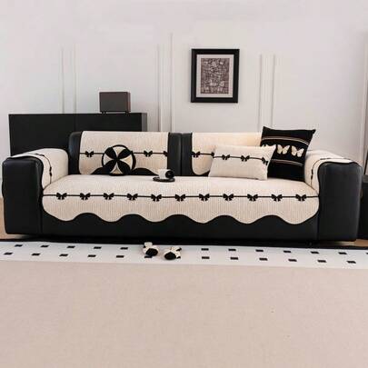 1pc Irregular Butterfly Chenille Sofa Cushion Cover, Modern Luxury Sofa Slipcover, All Season Use, Non-Slip Anti-Dust Fixed Sofa Cover, Wrinkle-Resistant, Soft & Delicate, Protect Sofa, Machine Washable, Durable, Anti-Pet Scratch, Anti-Stain, Sofa Makeover, Sofa Decor, Enhance Ambiance, 1-4 Seater, L-Shaped Sofa