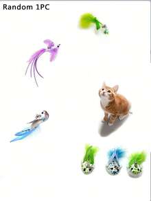 互动逗猫棒玩具，带羽毛棒和铃铛，钢制长杆带吸盘底座，猫咪自娱自乐，猫玩具 | 趣味猫玩具 | 耐用猫玩具，合成纤维羽毛逗猫棒，猫咪用品 - 紫色 - 查看 15