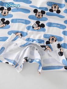 Disney 男嬰夏季連身衣 迪士尼風格 柔軟可愛 修身圓領短袖 壓扣式 米奇條紋 適合休閒外出、度假、派對 2歲以下嬰兒適用 - 霧霾藍 - 查看 6