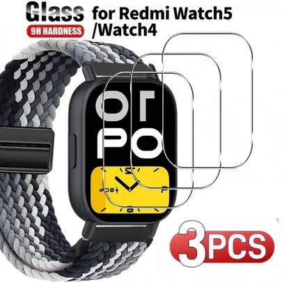 适用于 Redmi Watch 5 Active/5 Lite/Watch 4 的 3 片装屏幕保护膜，高清防刮，无气泡安装，高硬度保护膜，全新设计，适用于 Redmi 智能手表，智能手表配件