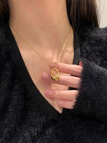Stainless Steel Waterproof Fashionable Hollow-Out Teardrop Pendant Round Serpentine Chain Necklace, Gold-Color, Not Easy To Fade, Suitable For Daily Wear Of Women - Hollow Water Drop - View 6