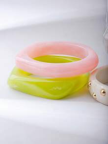 Set de 3 piezas/1 pieza de brazaletes geométricos exagerados, accesorio de joyería versátil para uso diario, fiesta, vacaciones, estilo bohemio (el color del teñido anudado de resina puede variar ligeramente por lote, fenómeno normal) - Multicolor - Ver 6