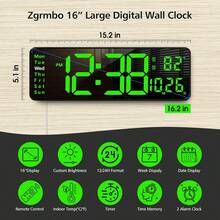13-Inch Digital Wall Clock With Large Display, Spanish Language Display, Multifunction LED Clock With Time, Date, Day, And Temperature, 12/24H And ℃/℉ Format, Remote Control Included, Timer And Stopwatch, Easy-To-Read Electronic Clock For Home, Office, School, Gym, And Business, Clear Display For Seniors, Powered By Cable With Backup Memory - 1PC - View 6