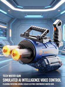 新款加特林双管旋转水枪，带火焰特效，大容量，高压强力喷射水流。适合儿童和成人，射程6-9米。双闪光灯和双喷嘴，电动持续喷水。适合3岁以上男孩女孩。是夏季海滩和泳池派对的完美玩具礼物，水枪，玩具枪，儿童玩具，游泳池玩具 - 水槍(無背包) - 查看 12
