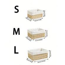 3件組 S+M+L 編織收納籃（附蓋/不附蓋），波希米亞風桌面收納盒，適用於鑰匙、化妝品、零食、文具、玩具，裝飾性收納籃，適合咖啡桌、玄關、客廳、衣櫥，可重複使用編織托盤，居家桌面收納裝飾禮品籃 - 米色 - 查看 14