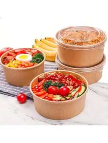 Set 10/5 buah Mangkuk Kertas Sekali Pakai Tebal dengan Tutup Transparan, Mangkuk Kertas Kraft untuk Piknik Musim Semi, Pesta Pernikahan, Penyimpanan Makanan di Kulkas, Makanan Bawa Pulang, Pesta Liburan, Wadah Camilan & Buah - MultiWarna - View 3
