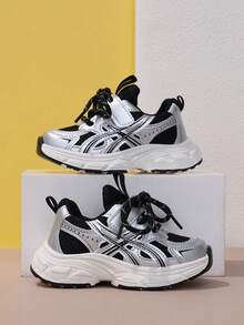 1雙兒童網布透氣多功能舒適輕量跑步鞋，休閒運動運動鞋，適合室內與戶外 - 黑色 - 查看 3