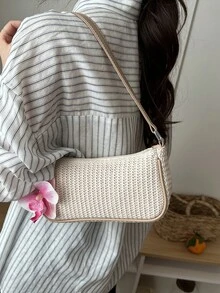 2026 New Summer Underarm Baguette Woven Straw Bag With Pendant - Multicolor - View 2