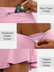 Pleated Tennis Skirt For Women With 4 Pockets Women's High Waisted Athletic Golf Skorts Skirts For Running Casual, Lightweight Athletic Golf Skorts Skirts - 粉色 - 查看 3