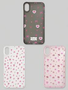 3 piezas Estuche de teléfono con estilo de niña dulce Y2K, con lazo floral, cubierta protectora suave de TPU semi-transparente mate anti-caída, estampado completo de patrón de rosa y corazón, 3 colores y patrones diferentes, compatible con la serie , adecuado como regalo de cumpleaños, uso diario para mujeres/estudiantes - Multicolor - Ver 39