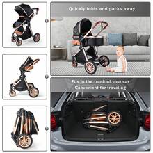 High Landscape Baby Stroller, Portable Folding Bidirectional Shock-Absorbing Stroller That Can Sit And Lie Down - Black - View 7