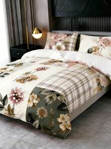 3Pcs Luxury Vintage Floral Plaid Patchwork Duvet Cover Pillow Pattern Is Random Duvet Cover Set (1 Duvet Cover + 1/2 Pillowcase Without Pillow Insert), Bedding Set, Soft Warm And Cozy Bedding Set For Bedroom, Guest Room, Dormitory Decoration Set Rose Plant Print Soft Skin-Friendly Luxury Bedding - Multicolor - View 5