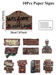10 piezas Señales de papel con tema de terror para decoración de fondo de fiesta de terror, props de foto, decoraciones de fiesta de casa embrujada, señales de carretera, señales de bienvenida, decoraciones de patio para fiesta de Halloween, decoración interior y exterior, decoración de césped, decoración de casa embrujada, letreros de lema de terror para el patio, decoración de fondo para fiesta de cumpleaños de terror, decoraciones de fiesta de Halloween, señales de entrada, suministros de fiesta de Halloween - miedo - Ver 5