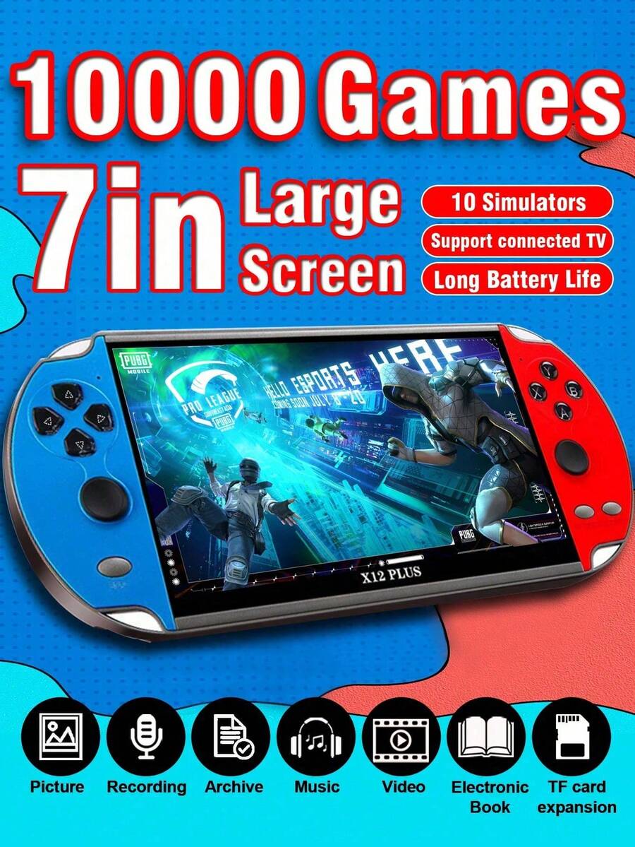 1 Stück Handheld Arcade Spielkonsole 7-Zoll HD Großer Bildschirm 10 Emulatoren 10000+ Klassische Retro Spiele Unterstützung Download Dual Joystick TV-Ausgang Funktion Multifunktionales tragbares Gaming Gerät mit Video/Musik/E-Book/Aufnahme/Bildbetrachtung/Spielearchiv