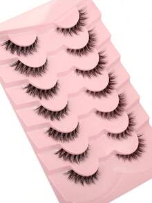 7 Pairs 5-12mm Natural Criss-Cross Transparent Stem False Eyelashes, Suitable For Parties, Festivals, Etc. - Black - View 6