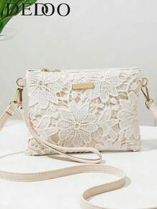 Fashionable Three-Dimensional Lace Floral Design Gentle Small Square Bag, PU Stitched Envelope-Style Square Crossbody Bag, Sweet Style Practical Light Luxury Clutch Bag For Spring And Summer, Suitable For Daily Dating, Commuting And Vacation - Apricot - View 5