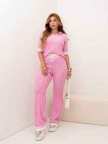 Women's Premium Knit Set | Wide-Leg Pants + Polo Shirt - Elegant And Comfortable - 羅莎 - 查看 6