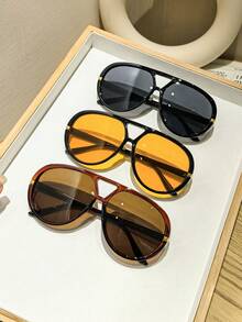 1 Pair Women's Oversized Aviator Glasses With Tinted Lenses, Fashionable Design Suitable For Festivals, Parties And Outdoor Activities - Multicolor - View 7