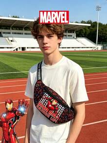 Marvel 1个漫威官方授权钢铁侠图案腰包，多功能斜挎包，男童休闲单肩包，轻便可调节肩带胸包，卡通零钱包，臀包，适合男孩、年轻粉丝、学生，完美适用于日常上学、户外玩耍、主题公园游玩、假日旅行、运动。 - 彩色 - 查看 7