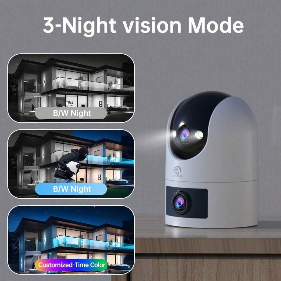JOOAN 2 Lens 1440P FHD WiFi Camera,Dual Lens Dual Screen Camera Auto Tracking Babysitting Monitor Street Security Camera - Black and White - View 1