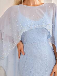 Women's Round Neck Batwing Sleeve Sequin Patchwork Bodycon Maxi Dress - Baby Blue - View 6