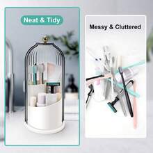 Toothbrush Holders With Sliding Lid, Rotating 3 Slots Bathroom Organizer Countertop, Tooth Brush Toothpaste Holder Bathroom Counter Stand Sink Organizer Caddy For Vanity Makeup Brushes Holder - 透明綠色旋轉牙刷架 - 查看 8