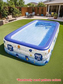1pc Inflatable Swimming Pool, Ocean Creature Printed Paddling Pool, Home Adult Swimming Pool, Made Of PVC Material, Leak-Proof, Explosion-Proof, Tear-Resistant, Stable And Durable Inflatable Structure, Fully Inflated Without Collapsing, High-Definition Ocean Creature & Letter Prints, Full Of Childlike Fun, Perfect For Summer Atmosphere, Family Water Play, Photography Prop, Quick Inflation Valve Design, Assembled In Minutes - Multicolor - View 3