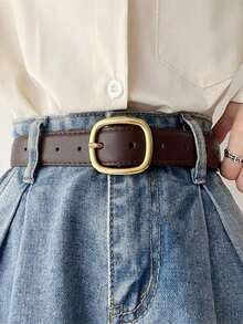 1pc Women's Minimalist Fashion PU Leather Belt, Suitable For Casual Jeans, Ideal For Autumn And Winter, Perfect For School, Parties, And Everyday Wear. - 咖啡 - 查看 10