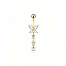 5pcs/Set Gold-Plated Curved Barbell, Belly Button Rings Set, Surgical Stainless Steel Inlaid Glitter Zirconia Heart, Flower, Butterfly Piercing Jewelry For Women, Daily Wear & Holiday Gift - 黃金 - 查看 9