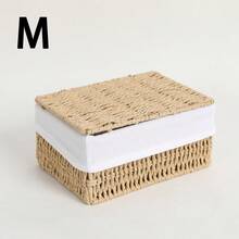 Juego de 3 cestas de almacenamiento con tapa, estilo bohemio tejidas a mano (S+M+L), cestas tejidas rústicas para baño, escritorio, sala de estar, dormitorio, cocina, contenedores organizadores versátiles, cesta de regalo ideal - Caqui - Ver 10