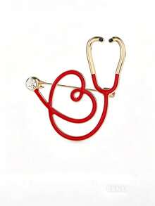 1pc Medical Stethoscope Heart-Shaped Brooch With Rhinestone Decor, Cute Holiday Style, Ideal Gift For Doctors And Nurses, Elegant Lapel Pin Jewelry - Style 1 - View 3